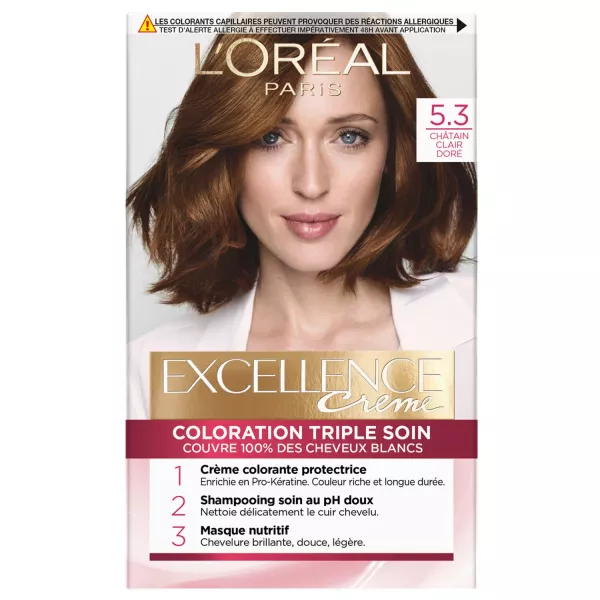 Tinte Cheveux 5.3 Châtain Clair Doré excellence - imagen 1