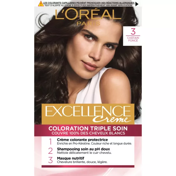Tinte Cheveux 3 Châtain Foncé excellence - L'OREAL - imagen 1